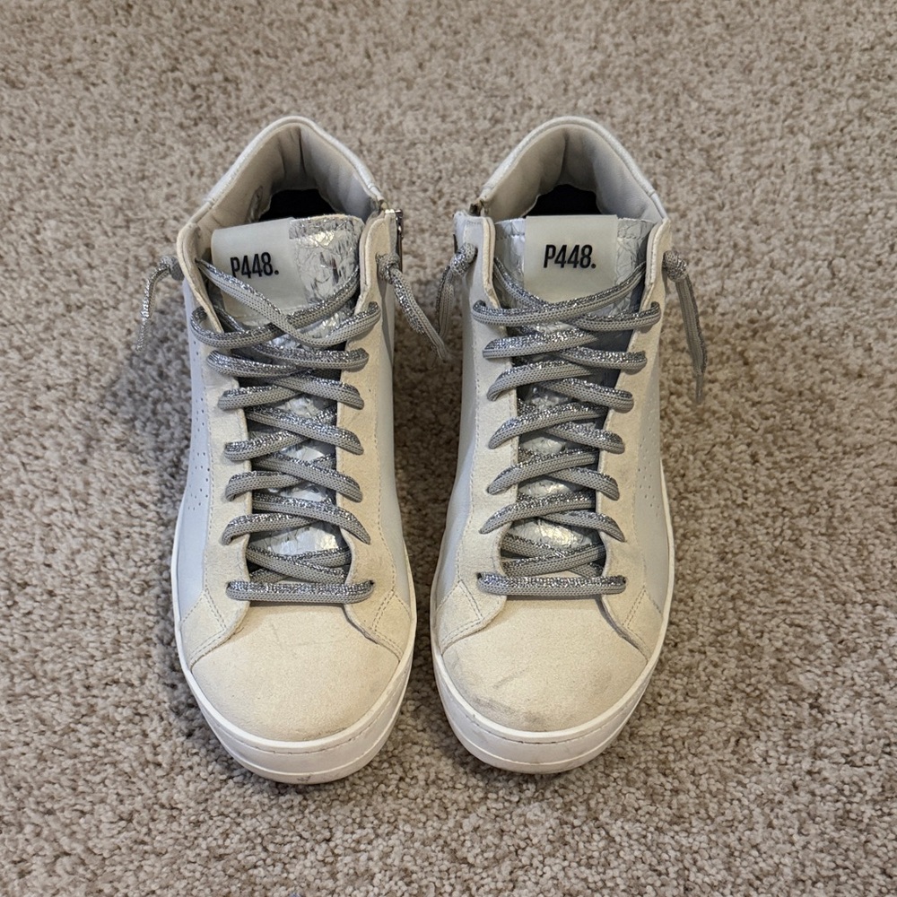 P448 High-Top Sneakers in Cream and Silver